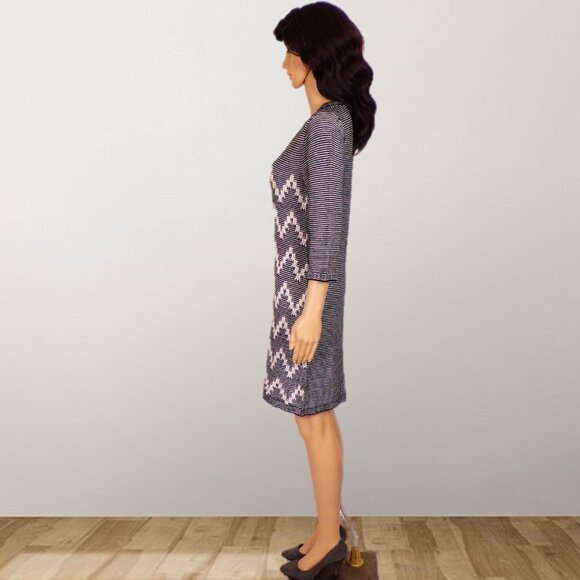 GINA BENOTTI size S black/white 3/4-sleeve embroidered knit dress - Picture 7 of 11